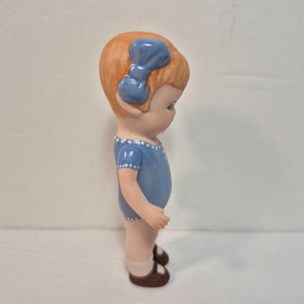Bisque Doll Jointed Arms Reddish Light Brown Hair Blue Bow/Dress 4.5